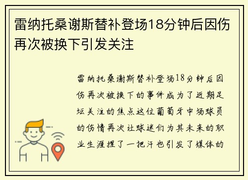 雷纳托桑谢斯替补登场18分钟后因伤再次被换下引发关注